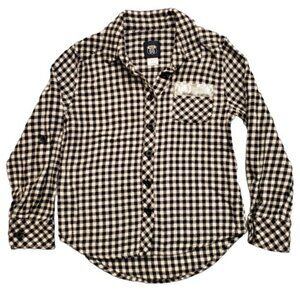 Route 66 Kids Girls Black White Gingham Plaid Flannel Long Sleeve Shirt S (6-6X)